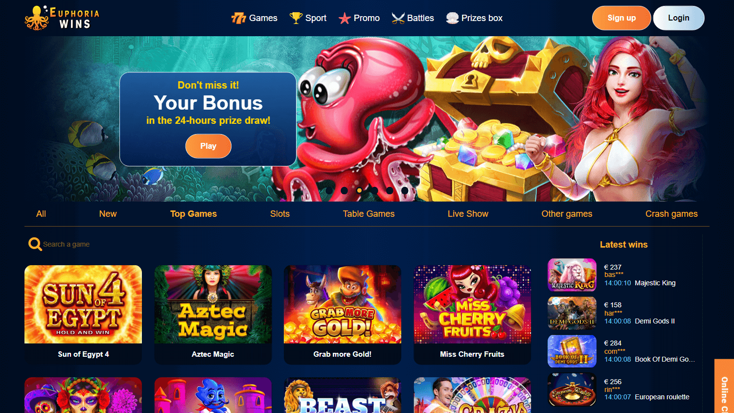 Euphoria Wins Casino Desktop screenshot